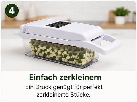 Schritt 4 — Einfach zerkleinern: Ein Druck genügt für perfekt zerkleinerte Stücke.
