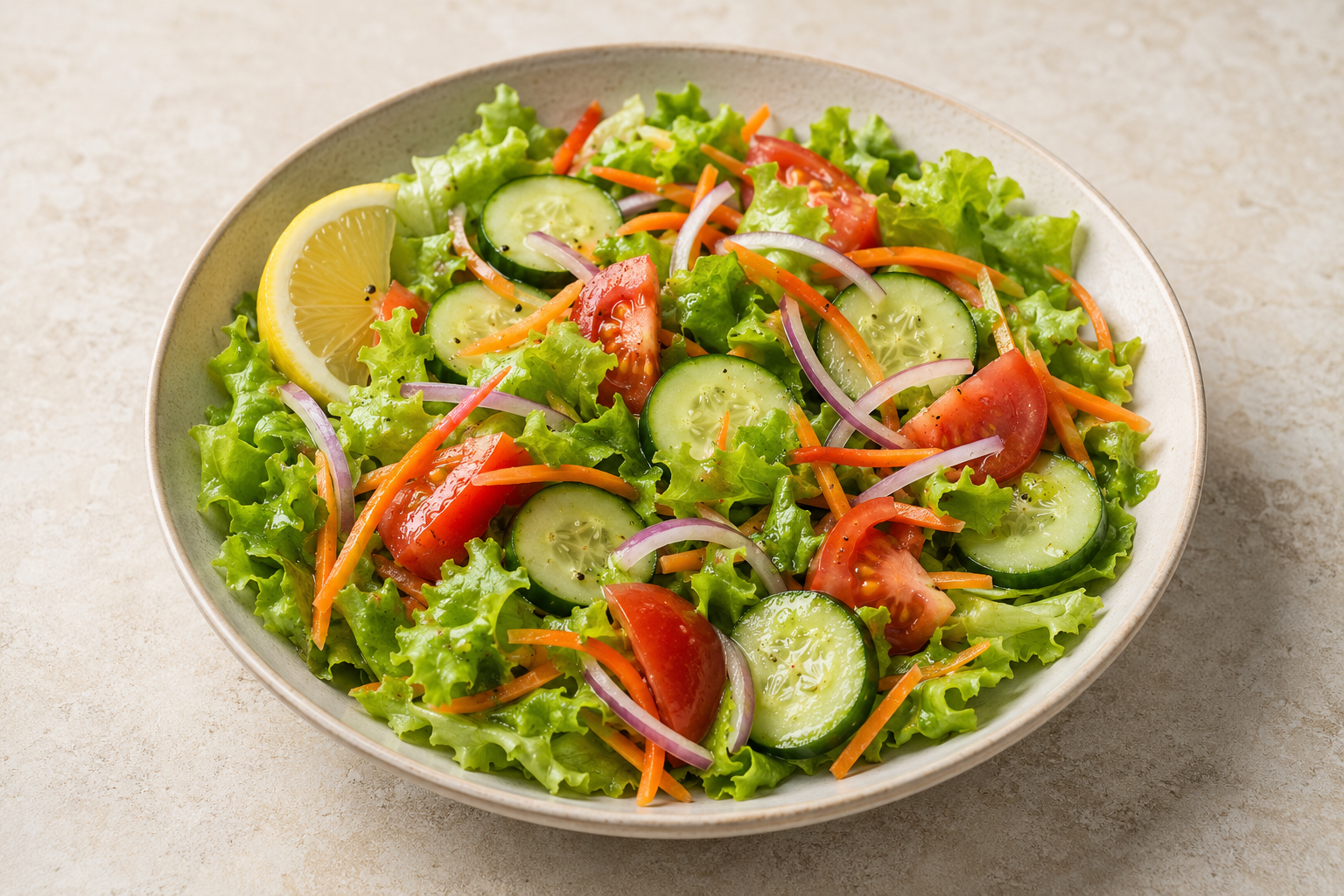 Fresh garden salad prepared with the RS Vegetable Cutter